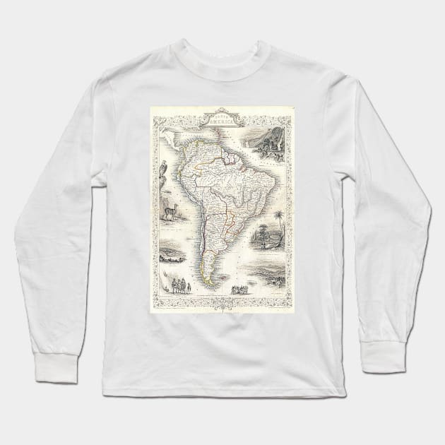 Vintage Map of South America (1850) Long Sleeve T-Shirt by Bravuramedia